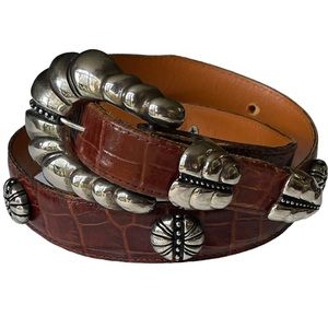 Steve Blinn Designs Western Brown Leather Belt Ornate Silver tone Buckle, 30
